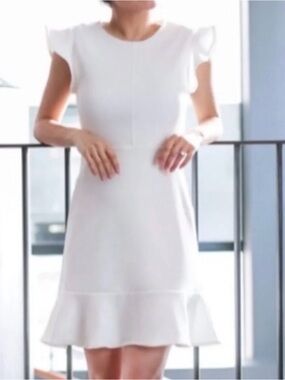 Express White Mini Dress with Ruffle Hem